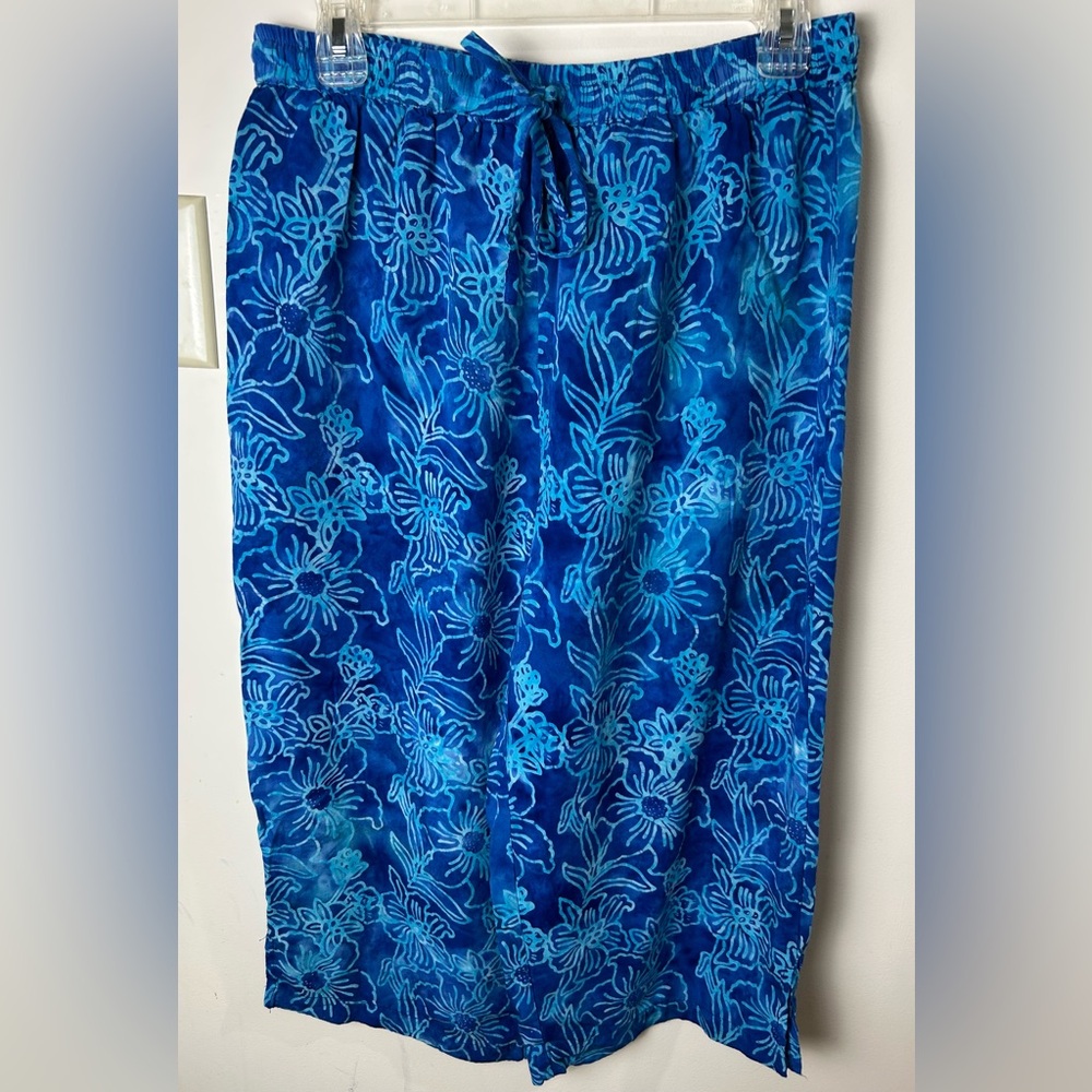ORVIS Cropped Trouser Pants Women’s M Blue Floral Baggy‎ VTG BOHO Viscose Hippie